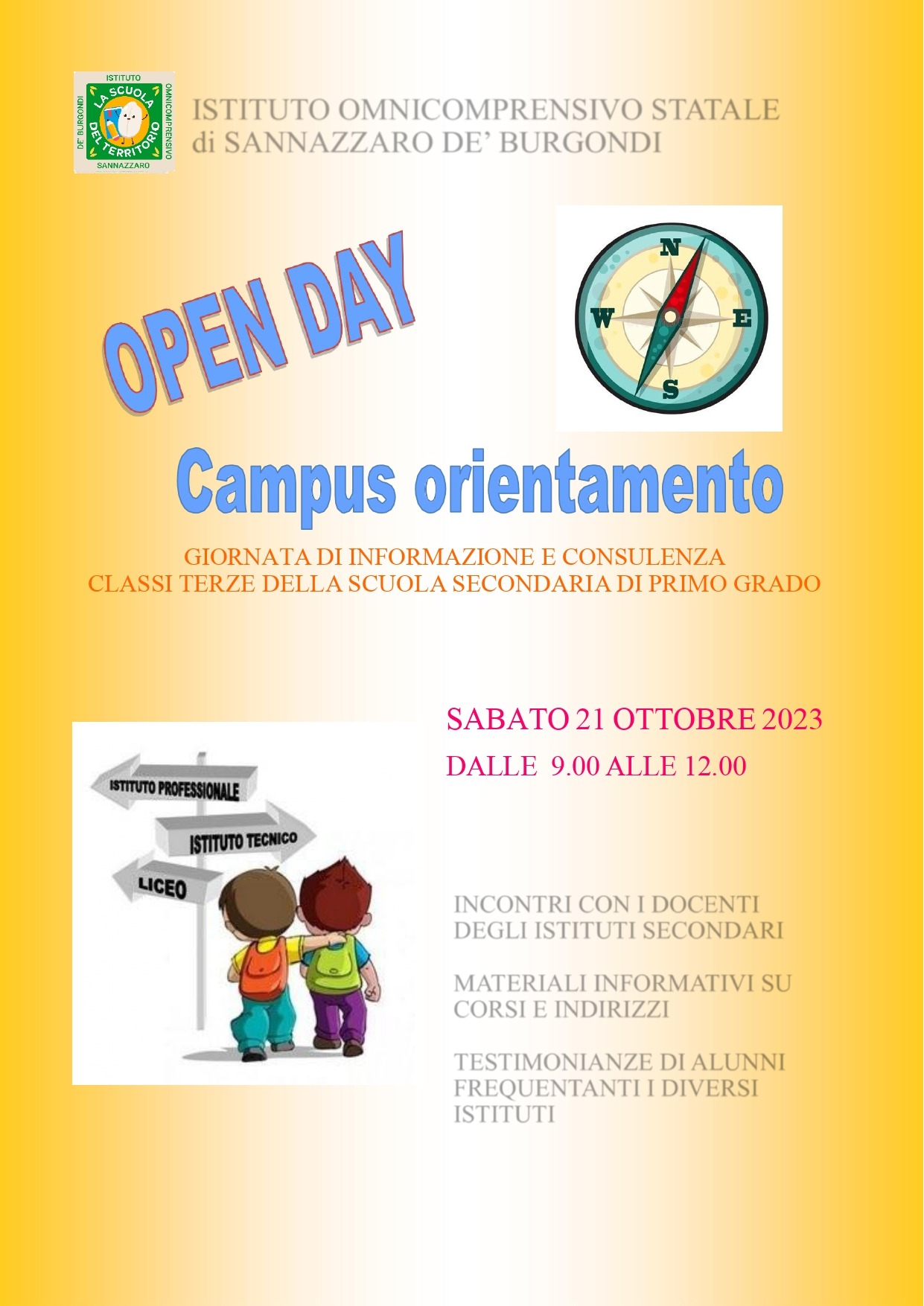 OPEN DAY: campus orientamento 21 ottobre 2023 dalle 9.00 alle 12.00